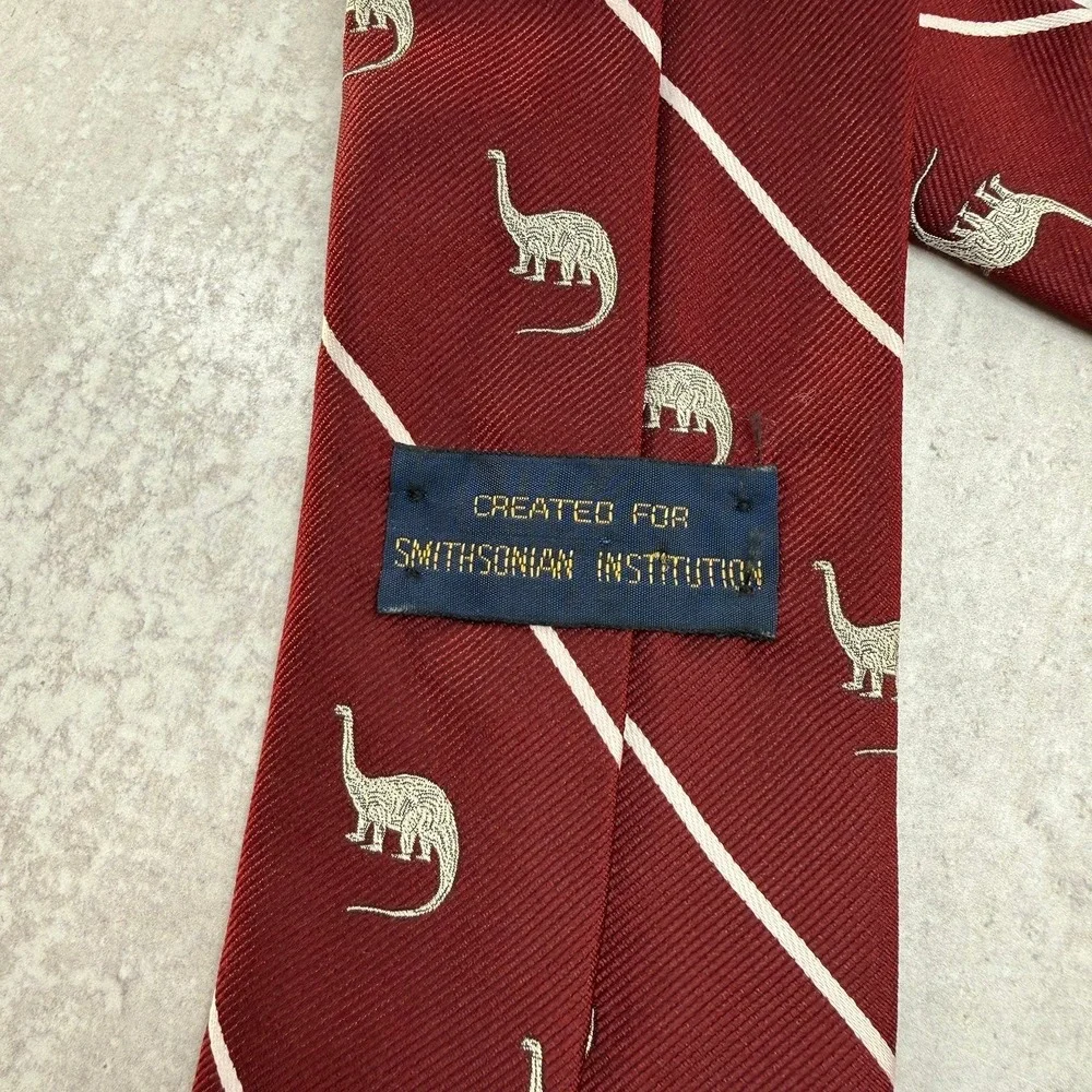 Smithsonian Institution Red White Stripe Apatosarus Silk Blend Tie Short Classic
